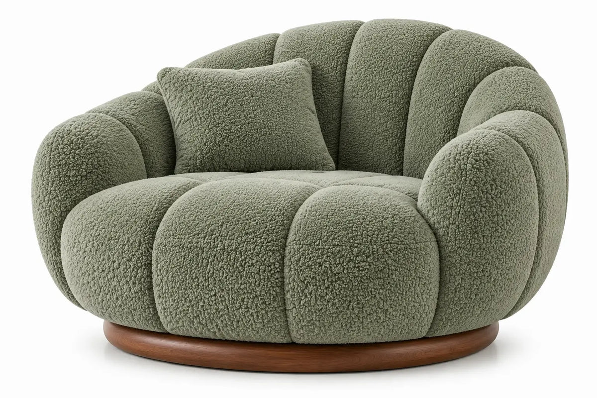 Poltrona, seduta a spicchi e base circolare, verde/marrone