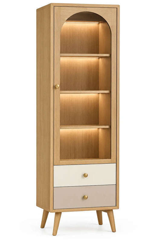 Libreria, profilo stretto con vani ad arco e cassetto, marrone/beige