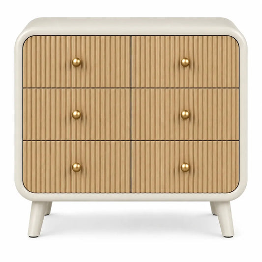 Cassettiera, sei cassetti scanalati e pomelli rotondi, beige/marrone
