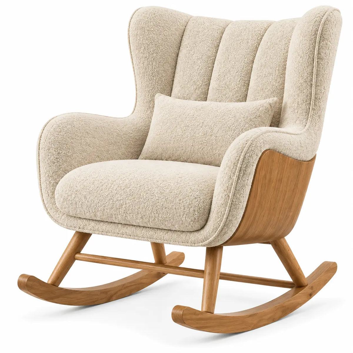 Poltrona a dondolo, schienale alto e scocca curva, beige/marrone